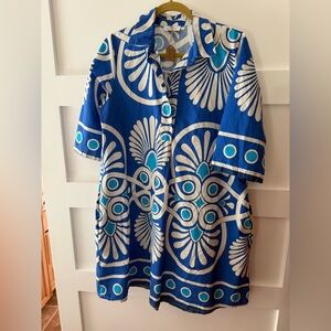 Noeline Blue and White Patterned Shirt Dress made in Italy